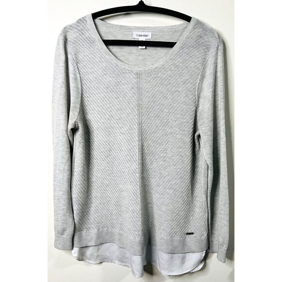 Calvin Klein Womens Light Gray Layered-Look Sweater L - Picture 1 of 7